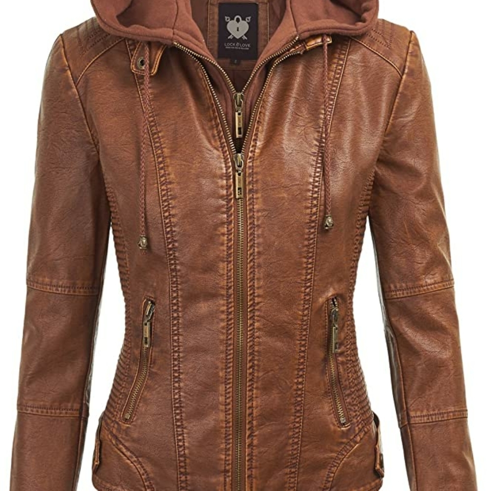 Lock and Love Faux Leather Jacket Remov. Hood